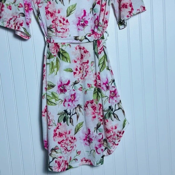 ANTHROPOLOGIE SHOW ME YOUR MUMU STRETCH BOHO WHITE PINK FLORAL SHORT ROBE OSFM - Picture 8 of 10